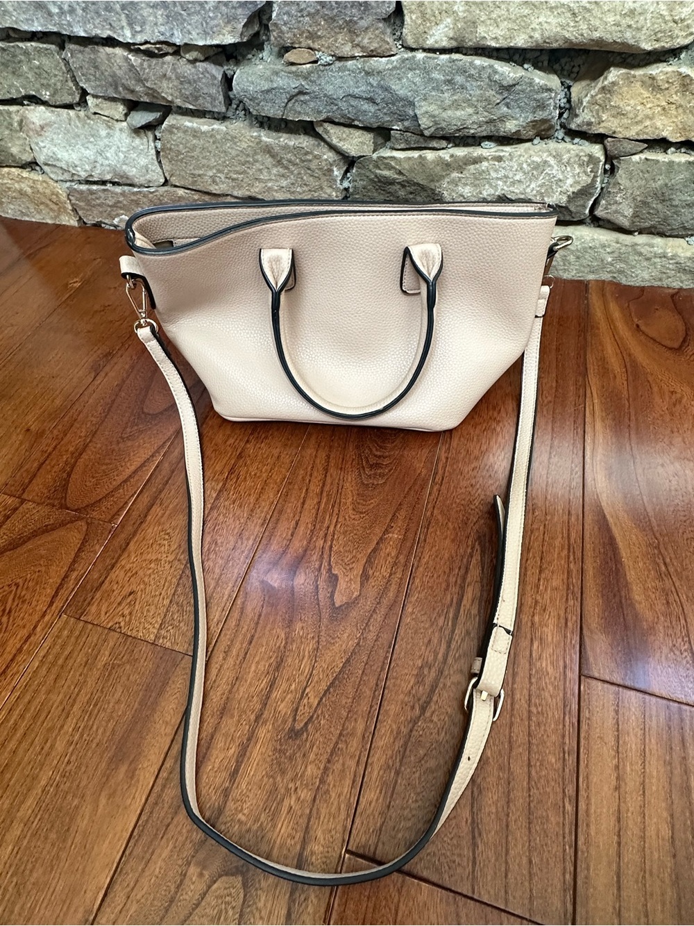 Leather Pebbled Satchel in Neutral - Picture 3 of 12